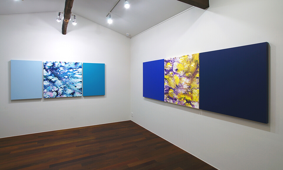 「星々の悲しみ- blue on blue 」<br />
2013<br />
Exhibition site view<br />
Gallery OUT of PLACE NARA